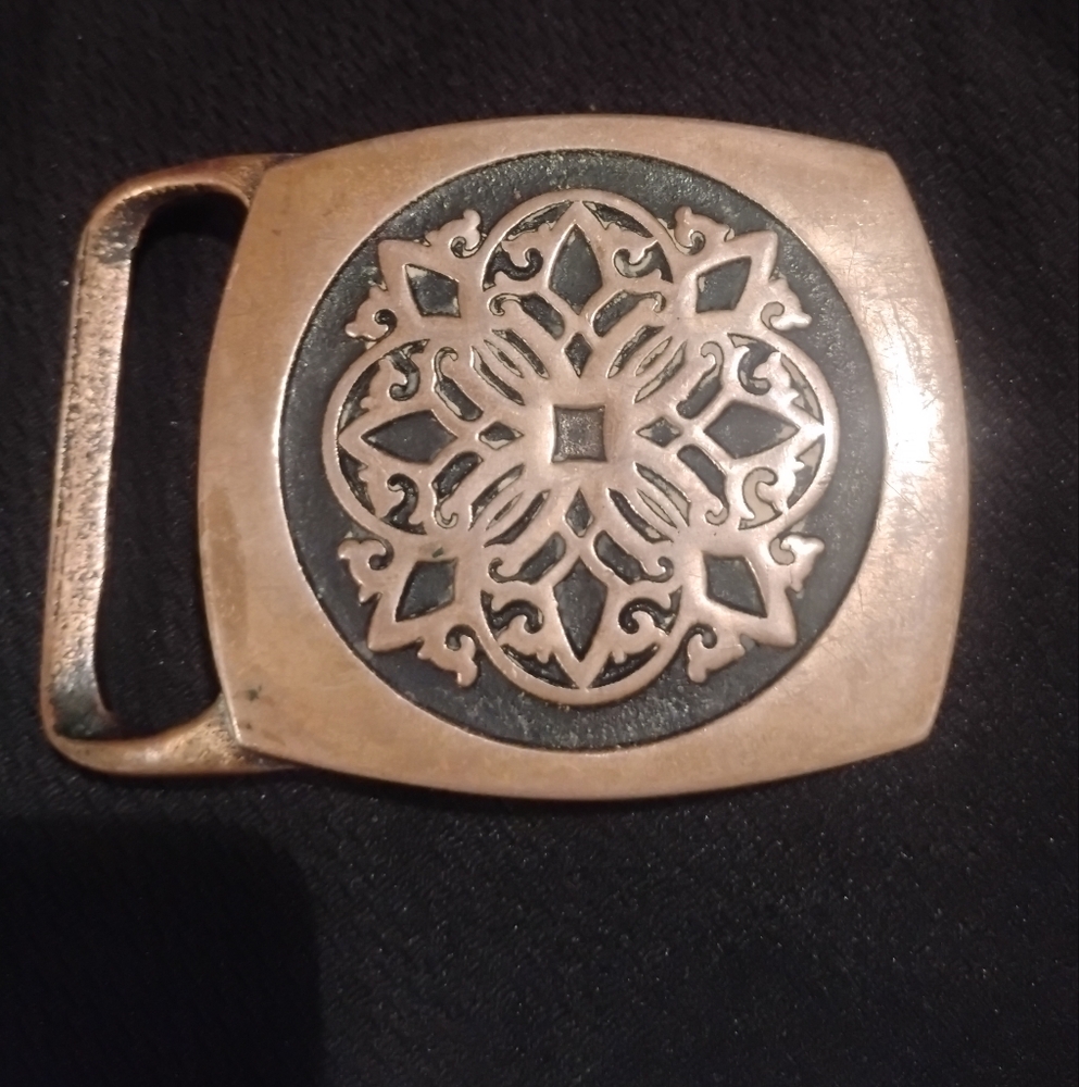 VINTAGE 197O's Solid Brass Kaleidoscope Belt Buckle